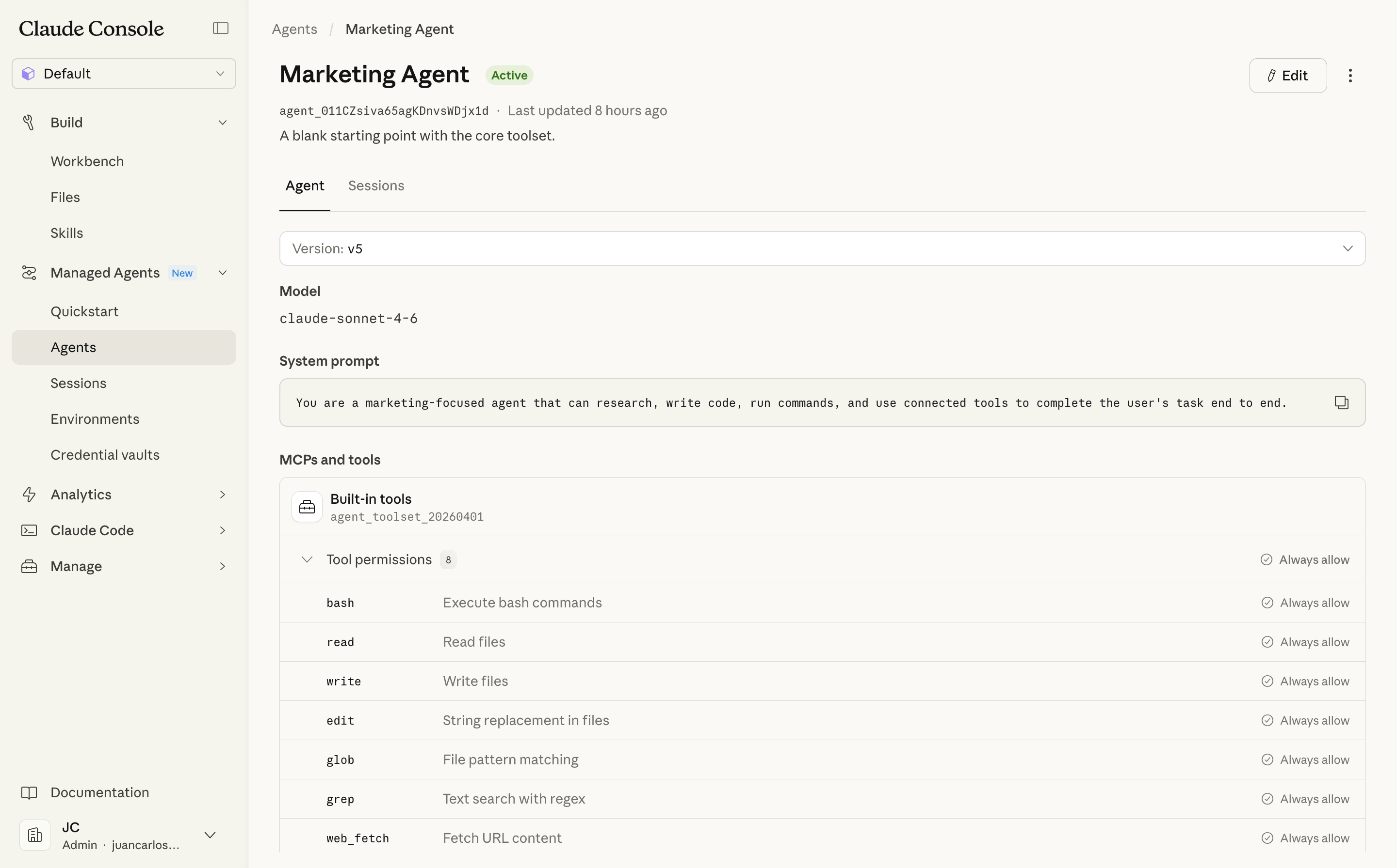 Claude Managed Agents Agent Example